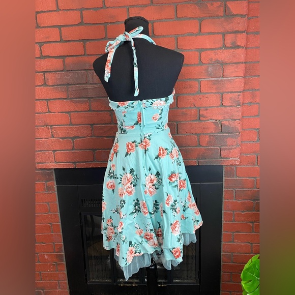 Hot Topic Mint Floral Halter Retro Rockabilly Pinup Swing Dress Size‎ XS - Picture 2 of 9